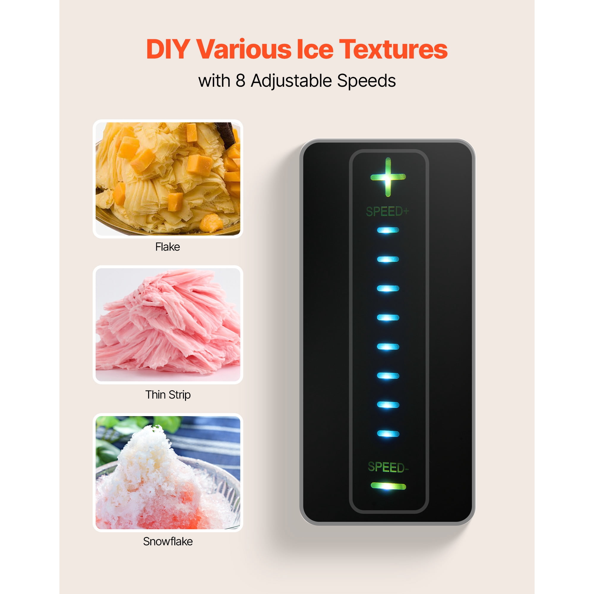 KFFKFF Snowflake Ice Maker, 44LBS/24H Ice Machine, Stainless Steel Ice Shaver with 0.2 Gal Tank, Quick 60-Second Pre-Cooling, Ideal for Home Use & Small Events