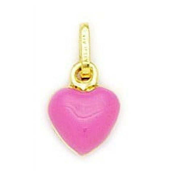 14k Yellow Gold Pink Enamel Heart Pendant - Measures 15x8mm