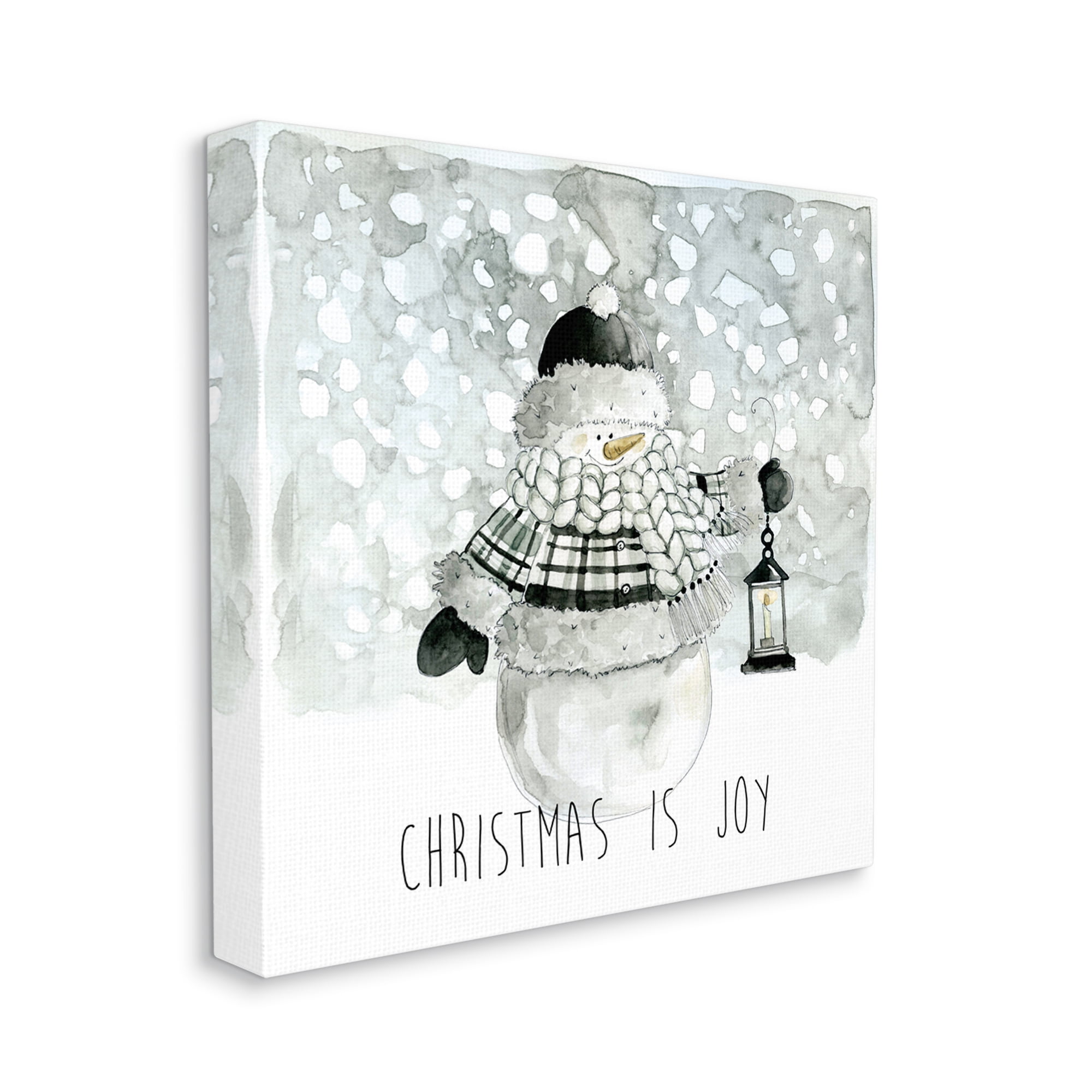 Stupell Industries Christmas is Joy Snowman Holiday Painting Gallery Wrapped Canvas Print Wall Art, 30 x 30