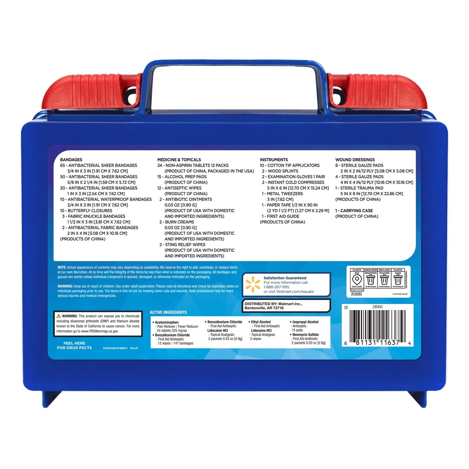 Equate All-Purpose First Aid Kit with Antibacterial Bandages, 250 Items