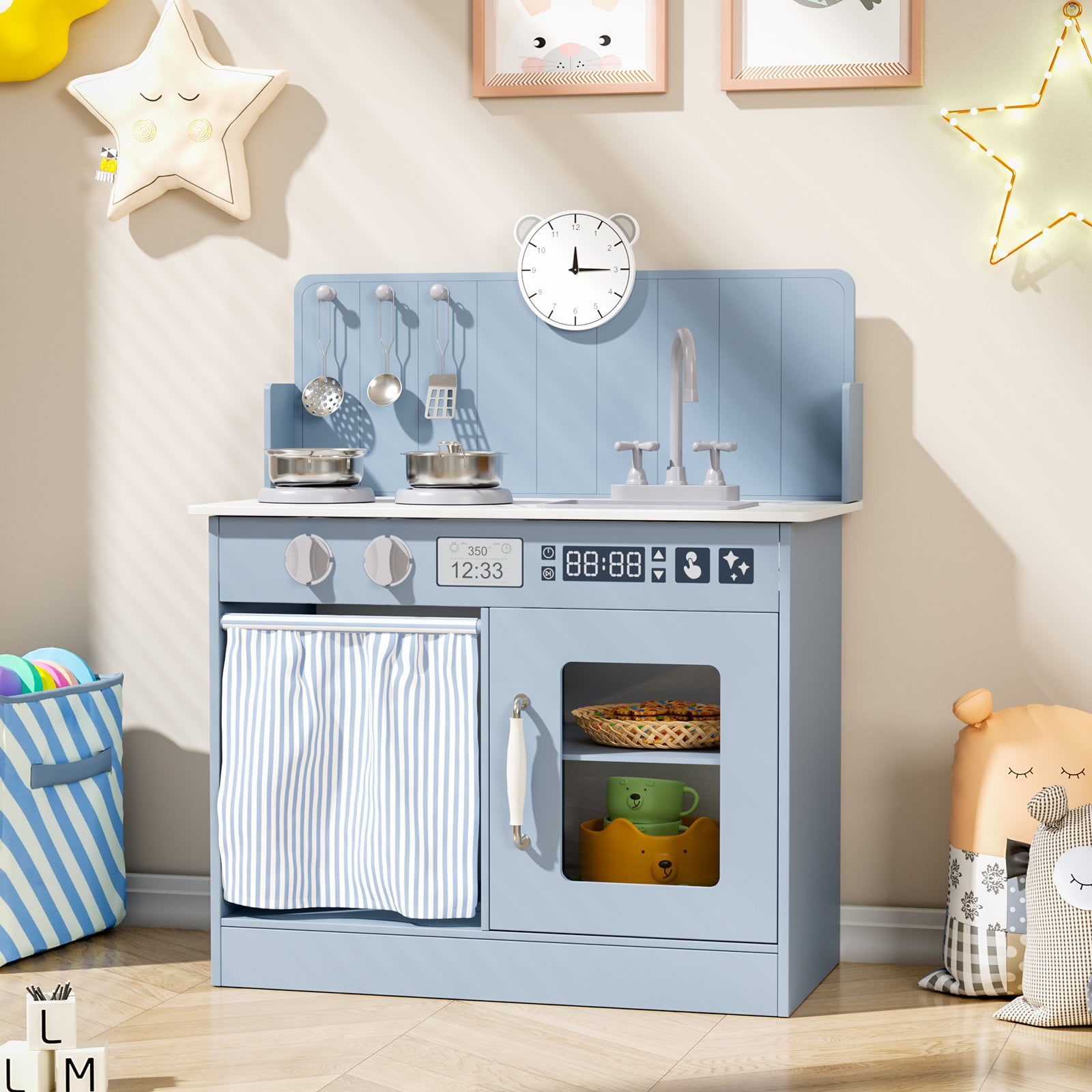 HaPe White Gourmet Kitchen Toy Set, Wooden Refrigerator with Ice