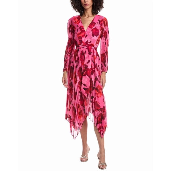 Milly womens Blossom Pleated Midi Dress, 2, Pink
