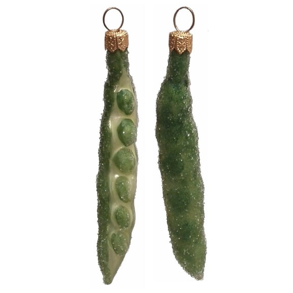 Peapod Vegetable Polish Blown Glass Christmas Ornament Set of 2 Decorations