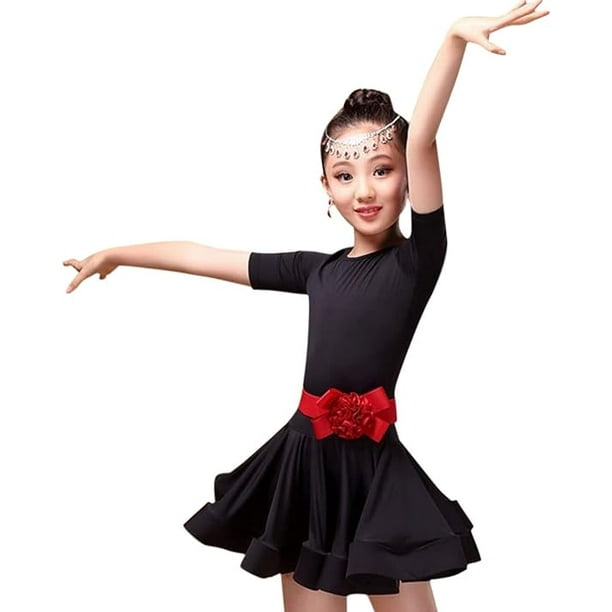 Vestido de baile latino para nina falda para ninos Ballet Tango Rumba Ropa de baile con cinturon disfraz de concurso de clase de baile negro 140CM Walmart en linea