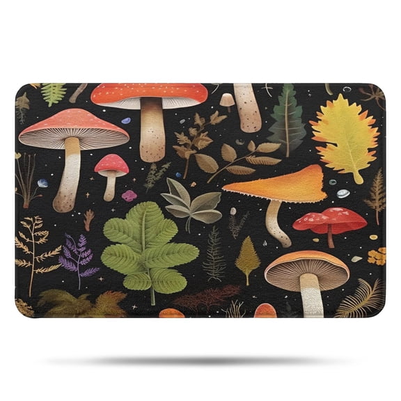 Colorful Mushroom Leaf Black Pattern Bathroom Rugs Mat,Non Slip Microfiber Bathroom Rug,Rubber Backing,Soft Bathroom Mats for Bathroom Floor,Tub and Shower,17x27in(43x68cm)