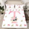 thumbnail image 2 of Homewish Cartoon Bowtie Ribbon Bed Sheets,Pink Letter T King Sheets,Cute Flower Sheet Set For Girl Teens,Ultra Soft Bedroom Decor,4-Piece, 2 of 7