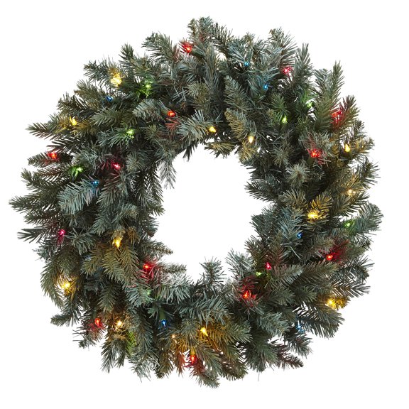 30†Pine Wreath w/Colored Lights
