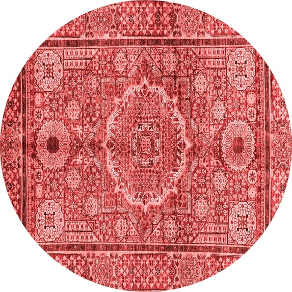 Ahgly Company Machine Washable Indoor Round Abstract Red Modern Area Rugs, 8' Round