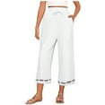 thumbnail image 3 of UPPADA Capri Pants for Women High Waisted Wide Leg Linen Palazzo Trousers Pull on Elastic Loose Flowy Pants Embroidery Lounge Pants Boho Beach Crop Pants with Pockets Clearance Sale White,M, 3 of 5