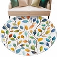 thumbnail image 2 of Colorful Botanical Round Area Rug 5 FT, Non Slip Bedroom Rugs, Pastoral Leaf Spring Summer Elegant Washable Soft Circular Carpet Non-Shedding Floor Mat for Kitchen Dining Room Foyer Balcony Dorm, 2 of 8