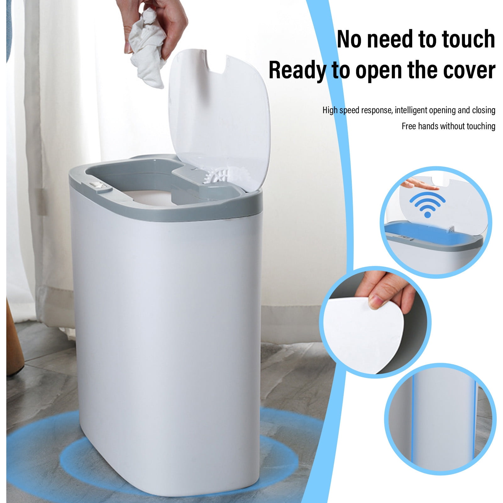 Hvmvliv Automatic Trash Can Touchless Trash Can 3.4 Gallon Smart Trash Can USB Rechargeable Sensor Trash Can With Lid For Kitchen/Living Room/Office/Bathroom/Bedroom Gray