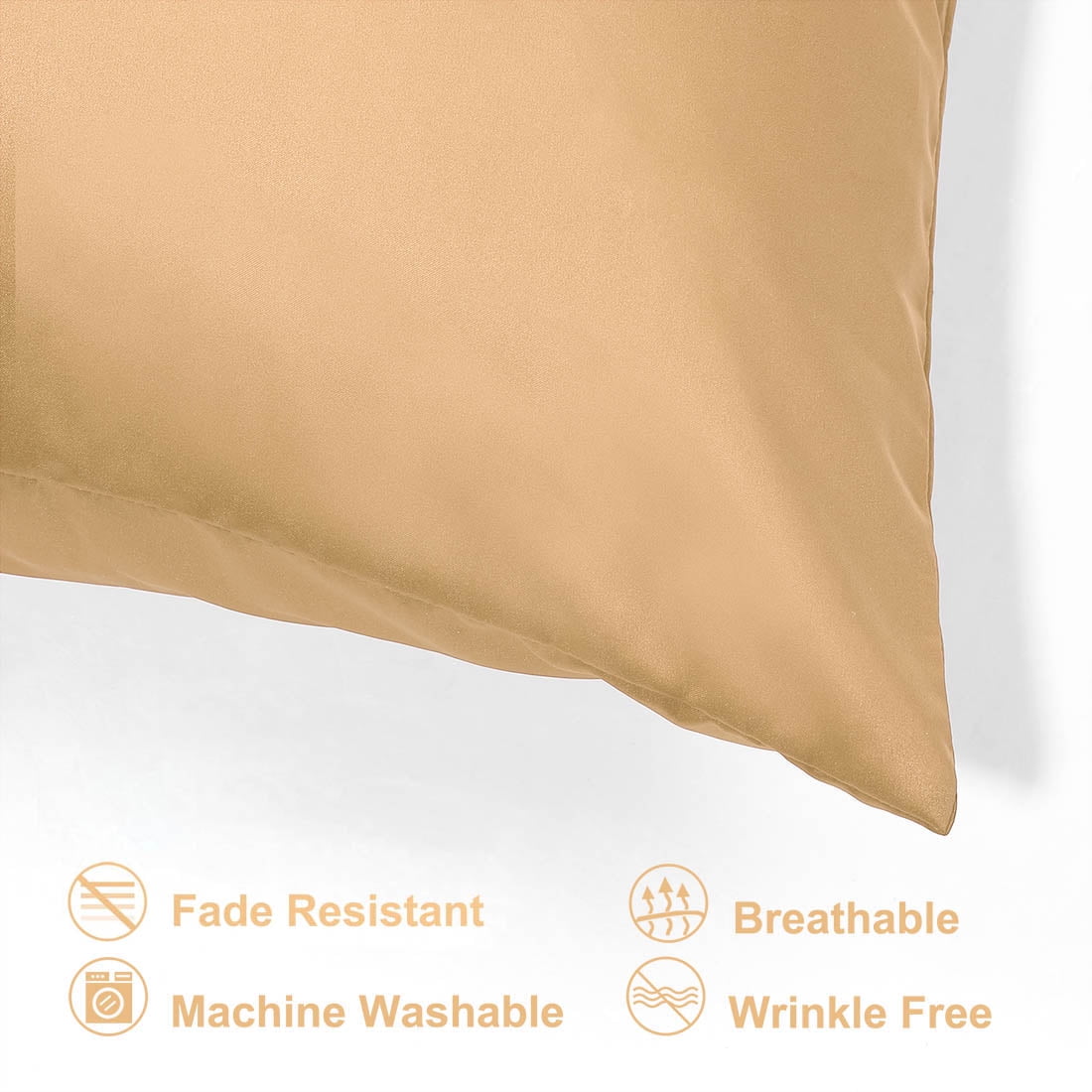 Unique Bargains Set of 4 Silky Satin Pillowcases Pillow Cover Gold Queen