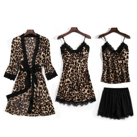 

MRULIC intimates for women Silk Nightdress Underwear Pajamas Women Wireless Sleepwear Rimless Lace Brown + L