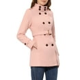 thumbnail image 5 of MODA NOVA Juniors Stand Collar Double Breasted Mid Length Winter Trenchcoat Pink XL, 5 of 6