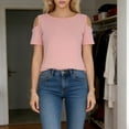 thumbnail image 2 of CHUMUD Cold Shoulder Tops for Women Short Sleeve V-Neck Shirts Summer Dressy Casual Floral Blouses Tunics Loose Fit Soft, 2 of 6
