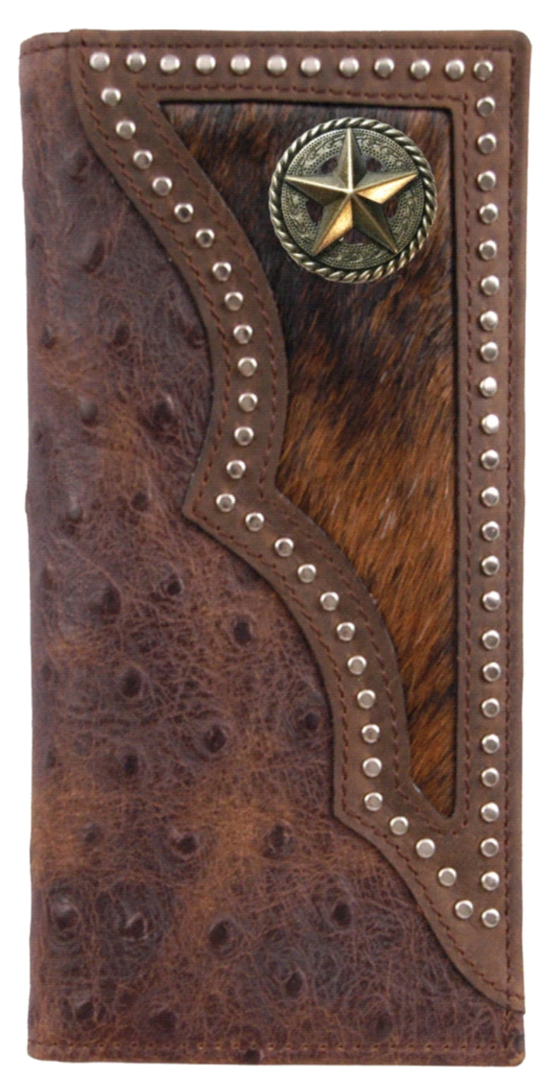 Men's Genuine Leather Bifold Wallet Embossed Ostrich Print Cowboy Western Style 