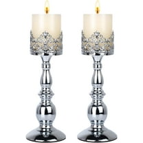 Superior Hub Candle Holders for Pillar Candles Gothic Matte Black Vintage Tall Candle Holders Set of 2 Decorative Large Table Centerpieces Candle Stand Decor (Silver 2PCS A)