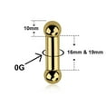 thumbnail image 3 of Black & Gold PVD Straight Barbell – 316L Surgical Steel Piercing Jewelry in 12G–00G, 16mm or 19mm Length, Internally Threaded Balls, Single Piece for Tongue or Nipple Piercings, 3 of 5