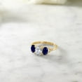 thumbnail image 4 of Gem Stone King 10K Yellow Gold 3-Stone Diamond Engagement Ring 2.12 Ct Oval White Topaz Blue Sapphire (Size 7), 4 of 4