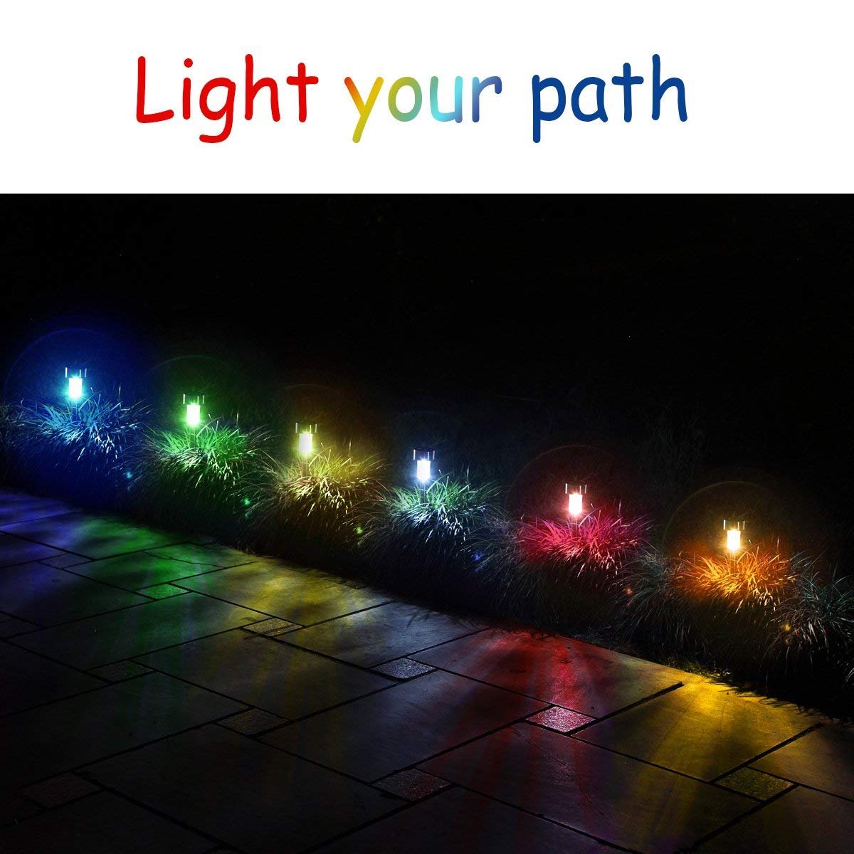 Solar Garden Lights Outdoor 12 Pack, LED Solar Powered Pathway Lights, Stainless Steel Landscape Lighting for Lawn, Patio, Yard, Walkway, Driveway (12 Pack Color) - image 2 of 8