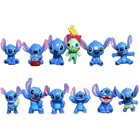 Blue Stitch and Lilo Set Action Figure | 12 PCS Super Hero Stitch Action Figure Set Desktop Display Model Toy Kids Adults | Cartoon Doll Birthday Party Cake Topper