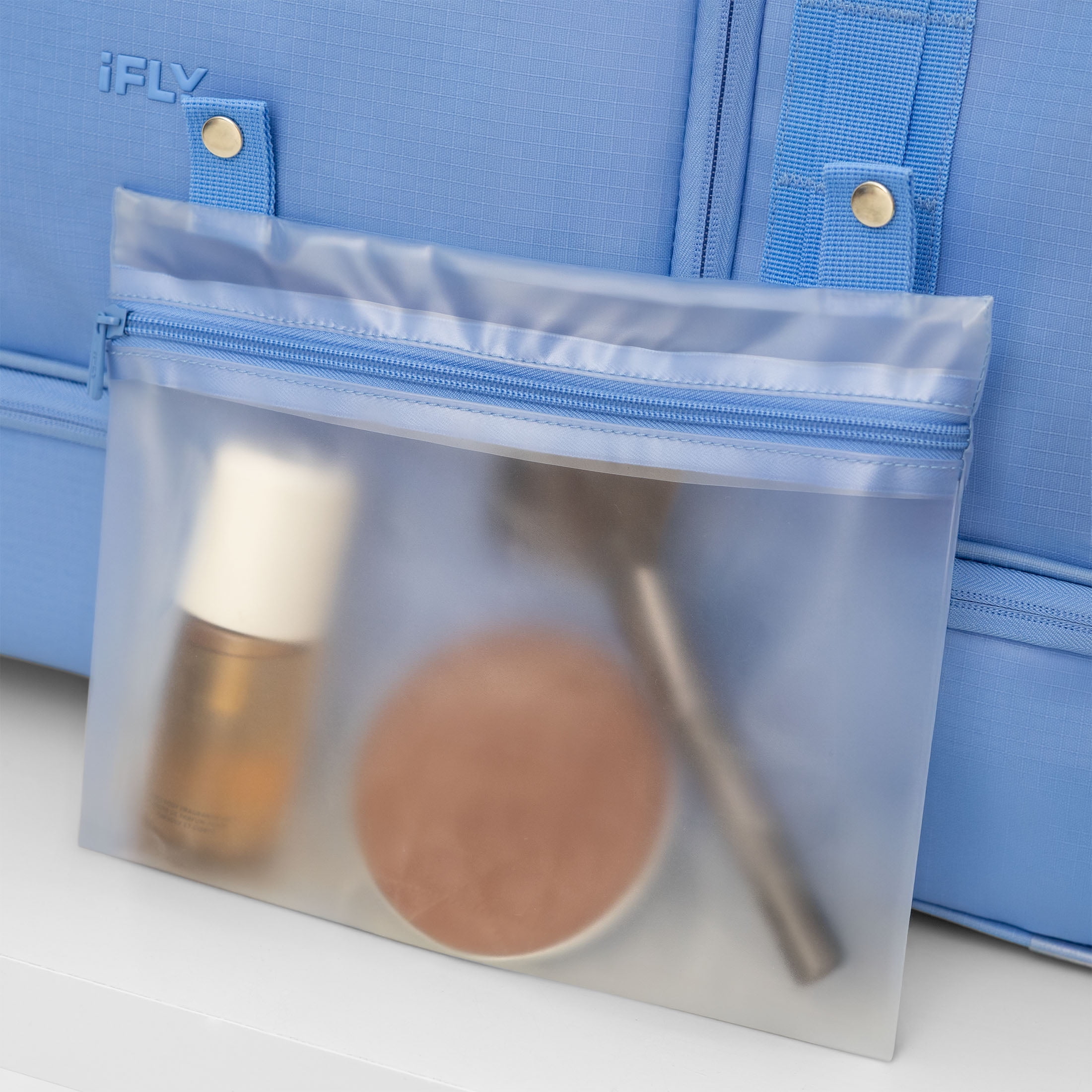 iFLY 30" Drop-Bottom Rolling Duffel – Large Travel Bag with Wheels, Frost Blue