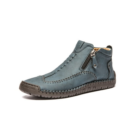 

Woobling Mens Leather Ankle Boots Hand Stitching Casual Loafers Boots Driving Shoes Non Slip Comfy Brown Black Green Khaki Size 5-12