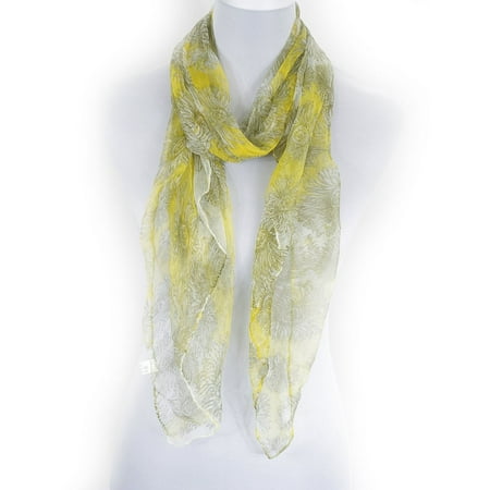 - Lightweight Soft 100% Silk Scarf Wrap Shawl for Women by Zodaca Ladies Fashion - Yellow/Gray