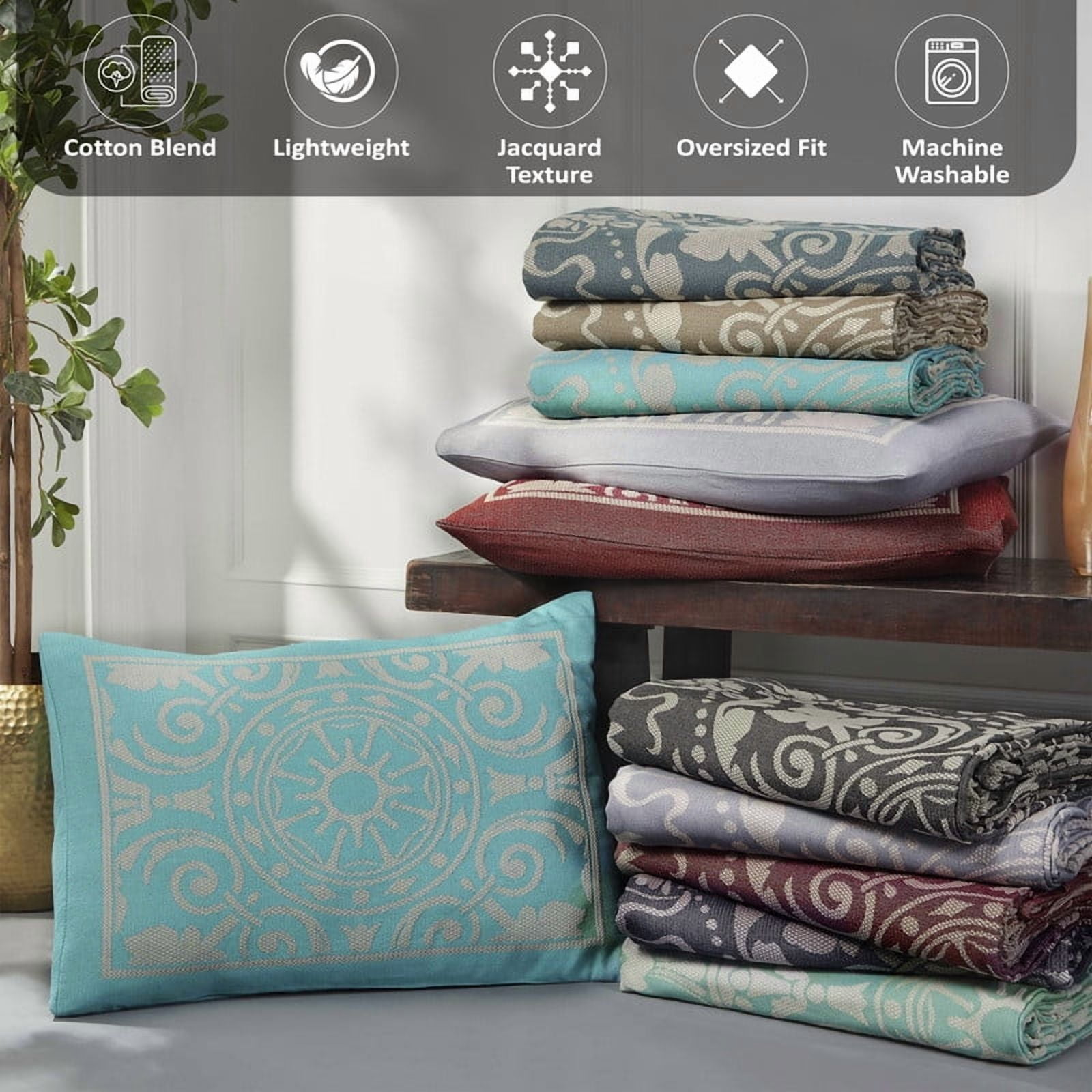 Superior 3-Pieces High-Durability Reversible Cotton Blend Bedspread Set, Full, Denim Blue