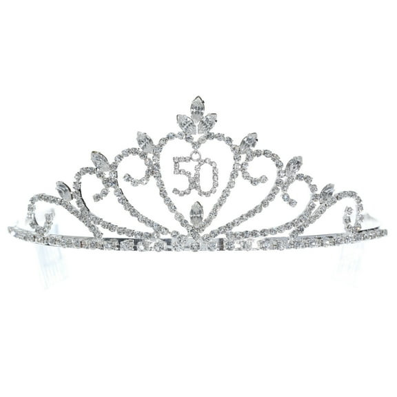 SAMKY 50th Milestone Birthday Celebration Tiara – Crystal and Silver-Plated Crown