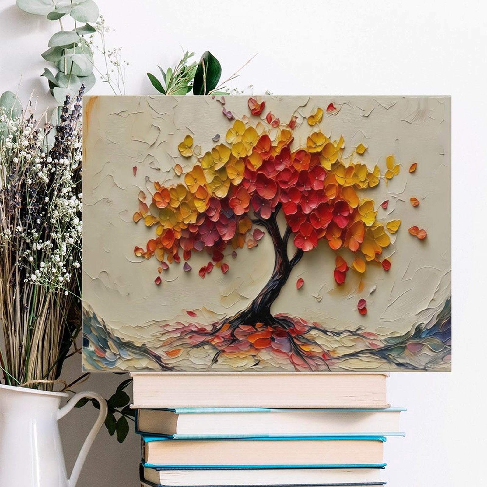 Tree of Life Canvas Wall Art, Textured Abstract Tree Oil Painting Style Print, Waterproof Canvas Artwork for Living Room Bedroom Office Home Decor