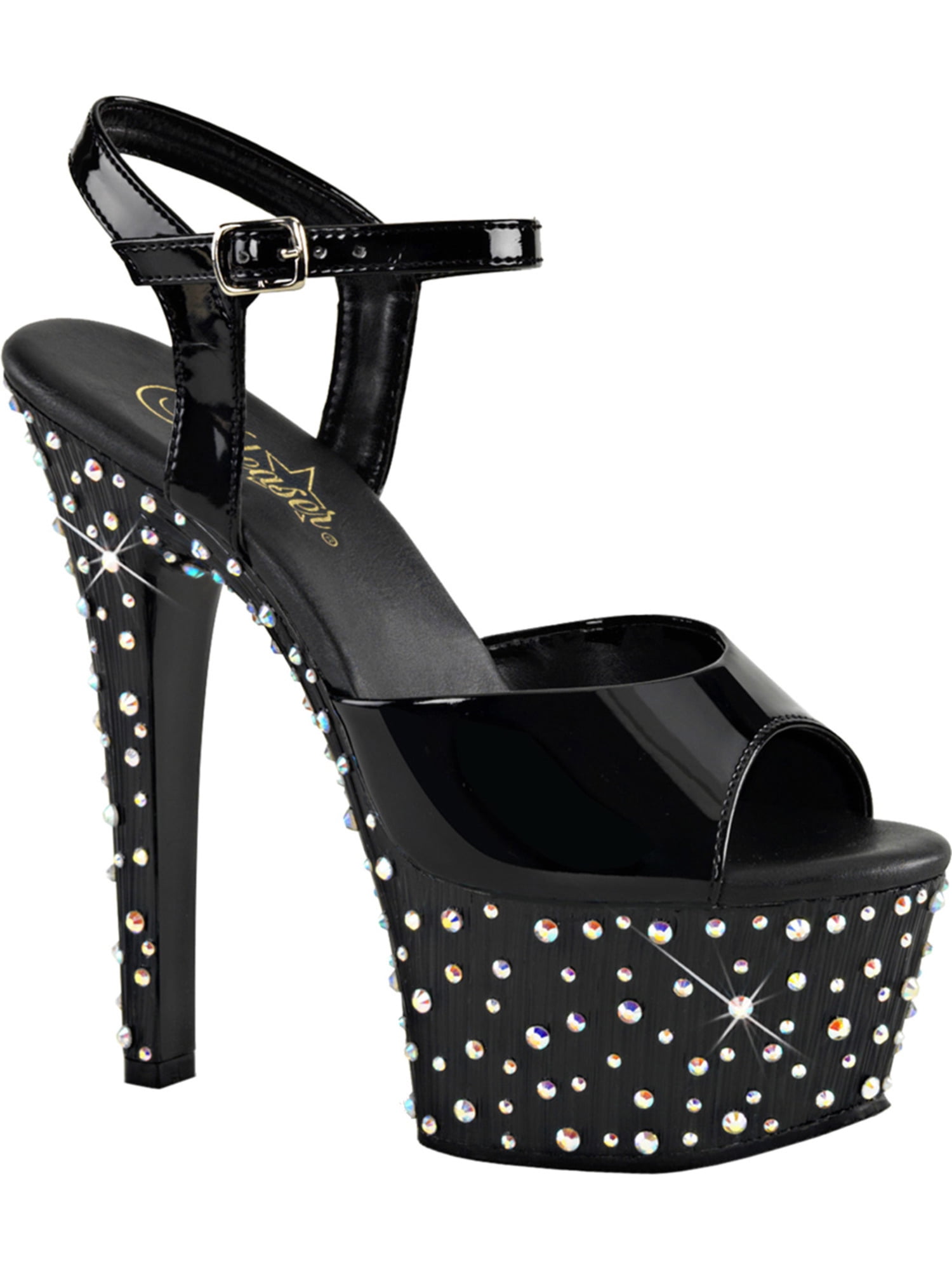 black rhinestone platform sandals