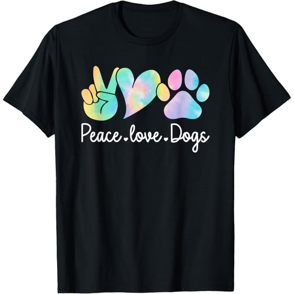t-shirt Peace Love Dogs Tie Dye Dog Lover Rescue Puppy T-ShirtMen and women can wear, black T-shirts, gifts. Age: M,L,XL 2XL, 3XL, 4XL