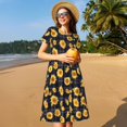 thumbnail image 4 of Fotbe Royal Blue Plaid Sunflower Vestido Largo de Moda para Mujer, Vestido Tipo Camiseta con Manga Corta y Estilo Casual a Rayas y Bloques de Color, 4 of 6
