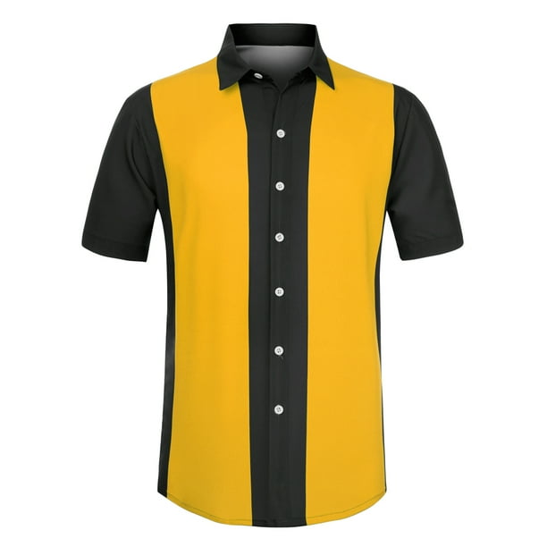 Camisas hawaianas manga corta botones botones a rayas playeras Amarillo negro T L