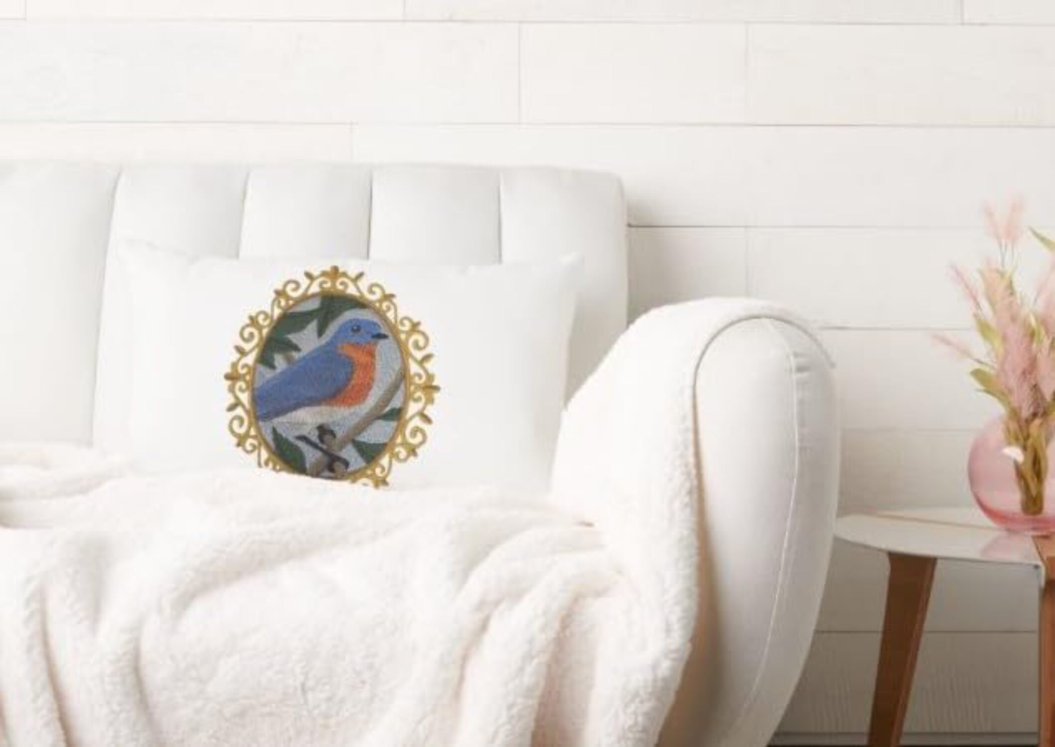 Beyond Vision Custom Bird Bluebird Cameo Embroidery Iron On/Sew Patch (4.86" x 5.72")
