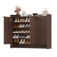 thumbnail image 4 of Hiphuta 48" Wide 6-Tier Shoe Cabinet with 4 Adjustable Shelves, Holds Up to 35 Pairs, Farmhouse Wood Grain Shoe Rack Organizer with 3 Doors and Table Top, Brown, 4 of 8