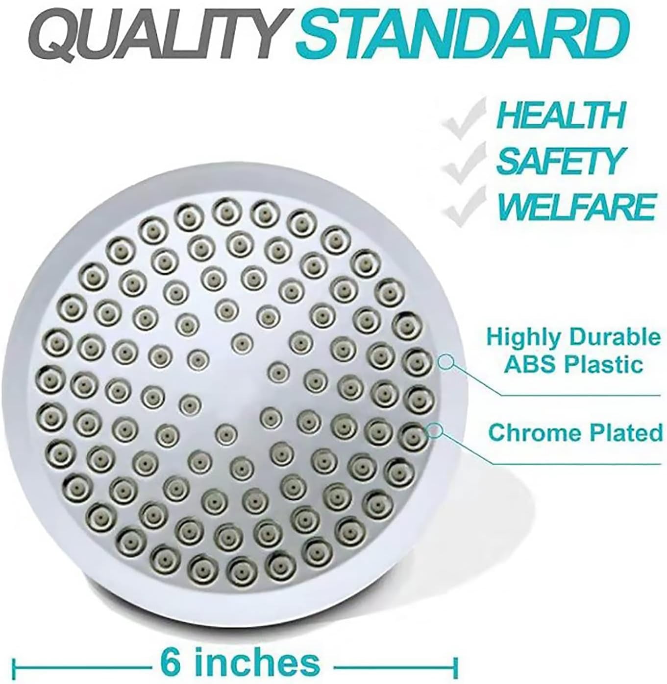 Rainfall Shower Head with Filter 6 Inches Fixed Rain Showerhead High Pressure Anti-Scaling Bathroom Showerhead Round 360° Adjustable Fixed Shower