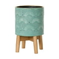 thumbnail image 2 of Boho Metal Planter Pot With 4-Leg Wood Base - Blue-Green - 13.5"H x 8.5"W, 2 of 4