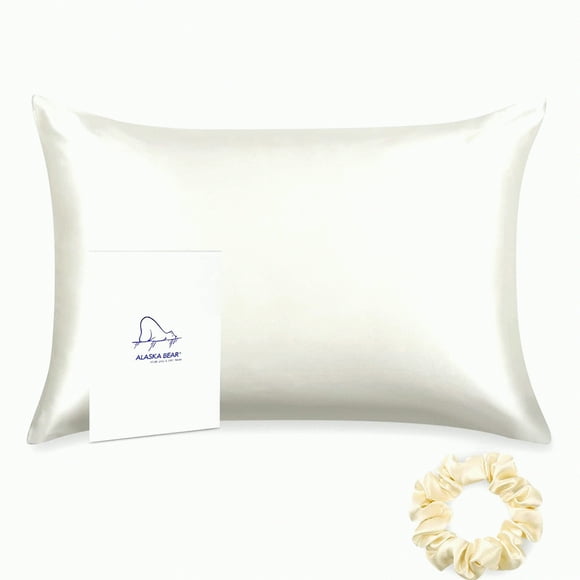 Silk Beauty Dream Pillowcase - Queen Size 100% Mulberry Silk for Hair Care, Cool Sleep, and Scrunchy Gift Set in Natural White Ivory Color