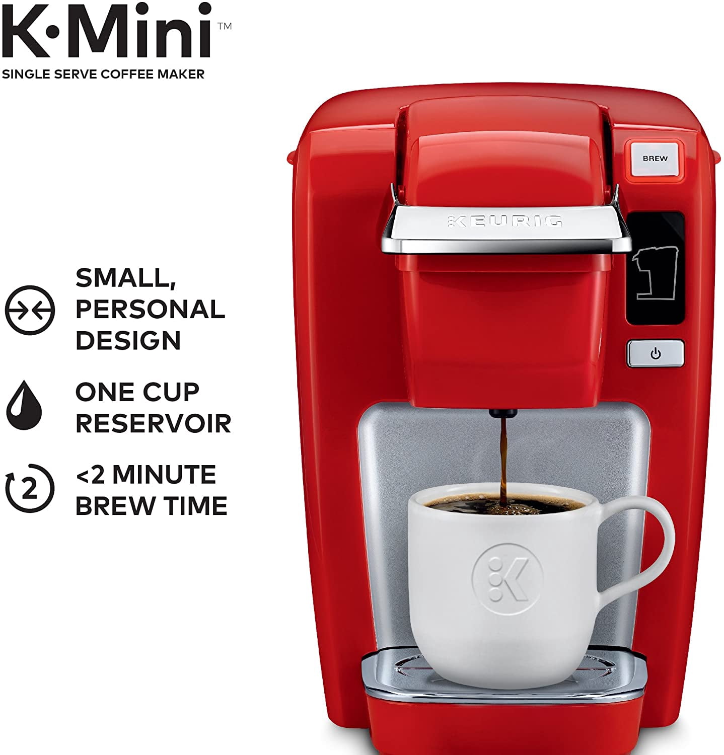 Keurig K15 Coffee Maker, Single Serve K-Cup Pod Coffee Brewer, 6 to 10 Oz. Brew Sizes, Chili Red