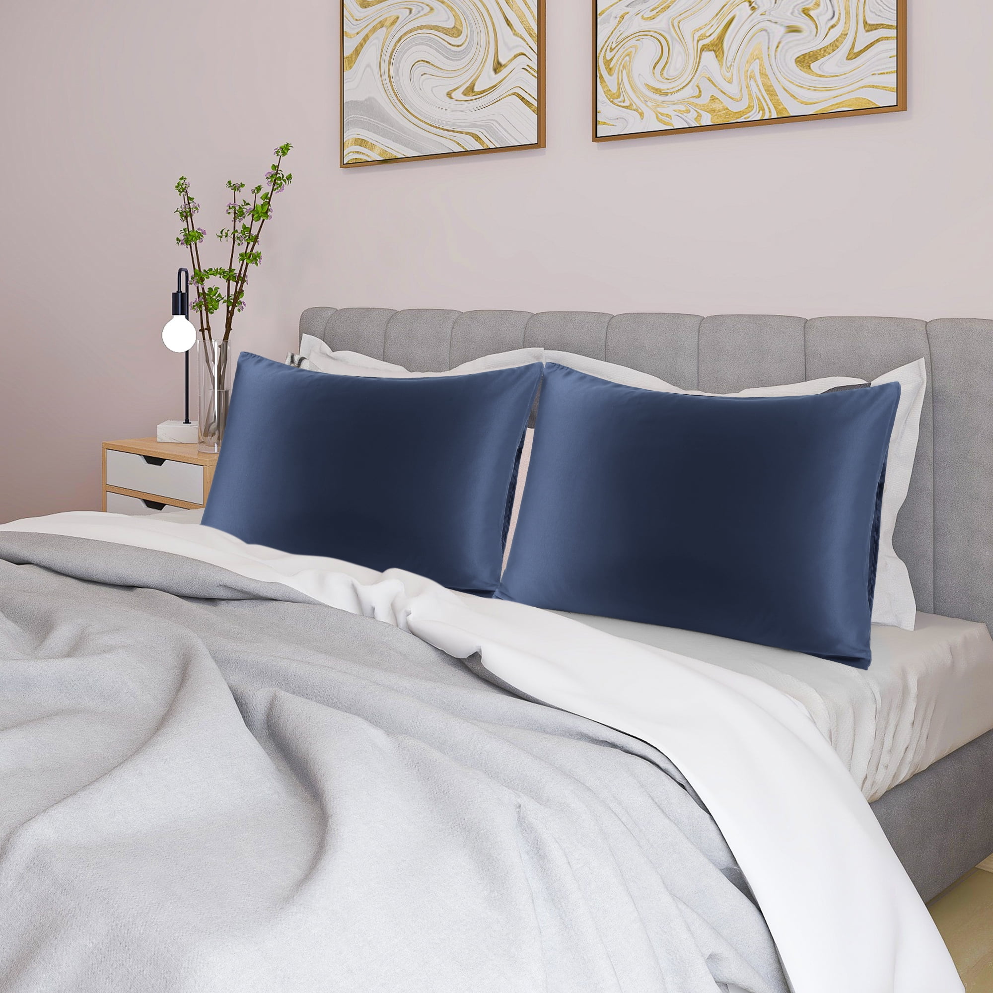 Unique Bargains 4 Pack Satin Pillowcases for Hair and Skin, Navy Standard
