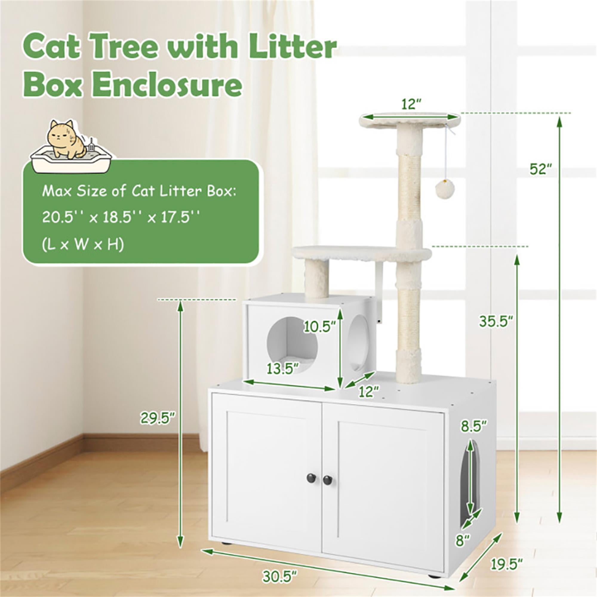 Pefilos 52" Cat Tree with Wood Litter Box Enclosure, All-in-one Indoor Cat Furniture with Large Platform and Condo, Modern Style Cat Tower, White Pefilos 52" Cat Tree with Wood Litter Box Enclosure, All-in-one Indoor Cat Furniture with Large Platform and Condo, Modern Style Cat Tower, White