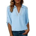 thumbnail image 2 of BSDJILFG Summer Blouses for Women with 3/4 Rolled Sleeves,Dressy Lace Neckline Vintage Boho Top Collar V-Neck Silky Tunic Shirts 2026, 2 of 9