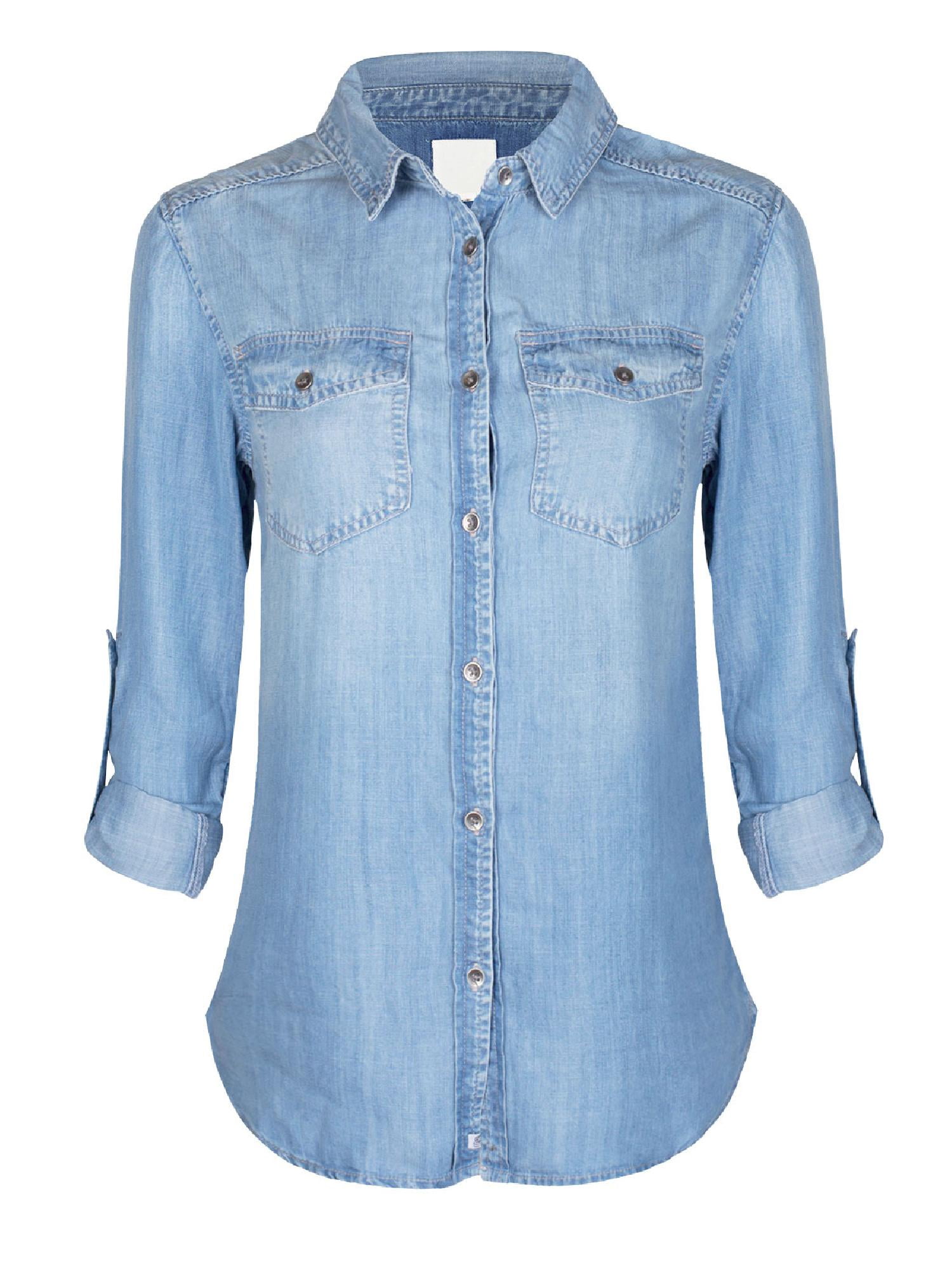 Buy Made by Olivia Womens Classic LongRoll Up Sleeve Button Down Denim ...