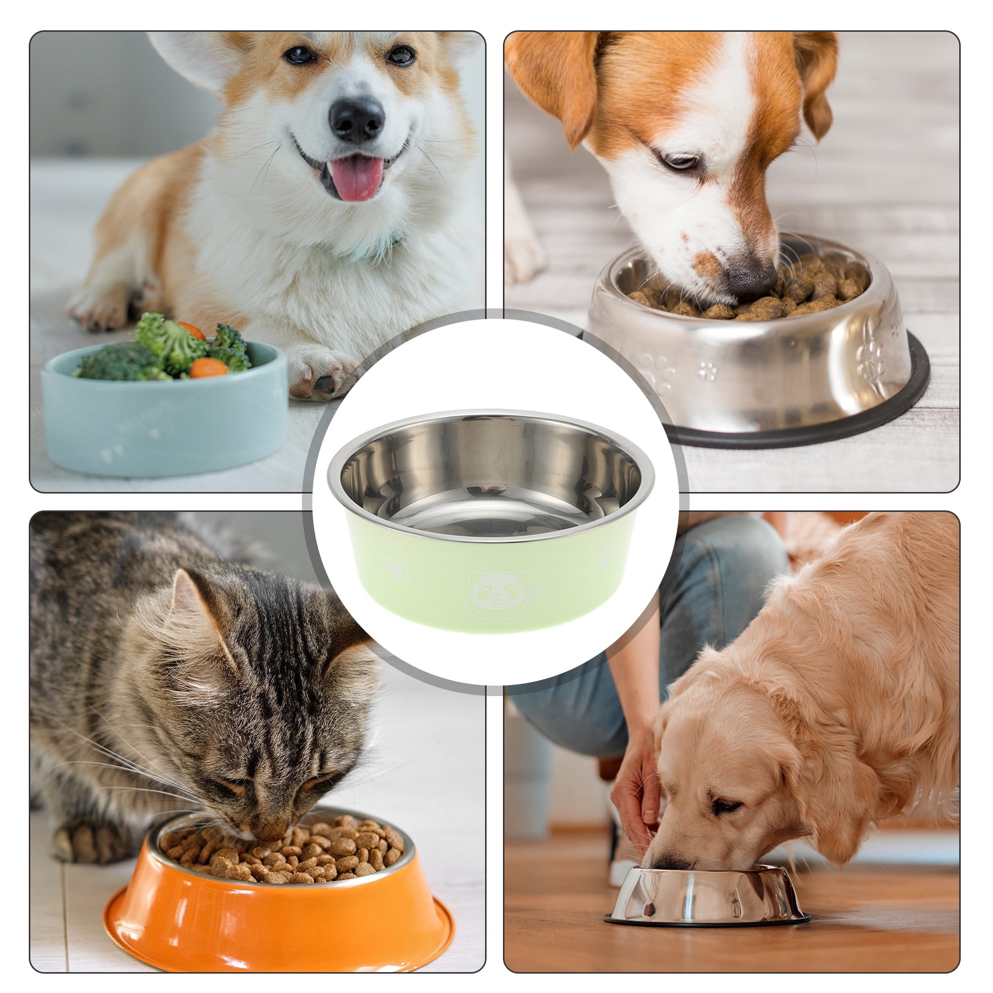 Unique Bargains Non-Skid Medium Dog Bowl Panda Pattern 1 Pc Green