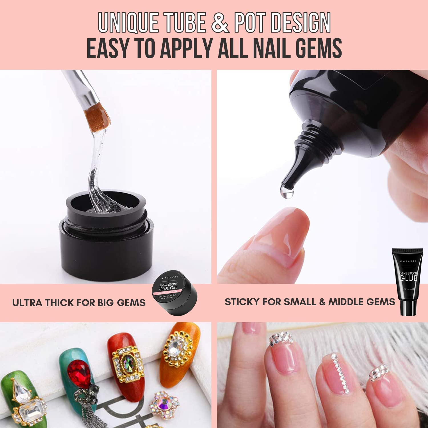 Nail Rhinestone Glue Gel with Brush Pen Set, 15ml Clear Nail Gem