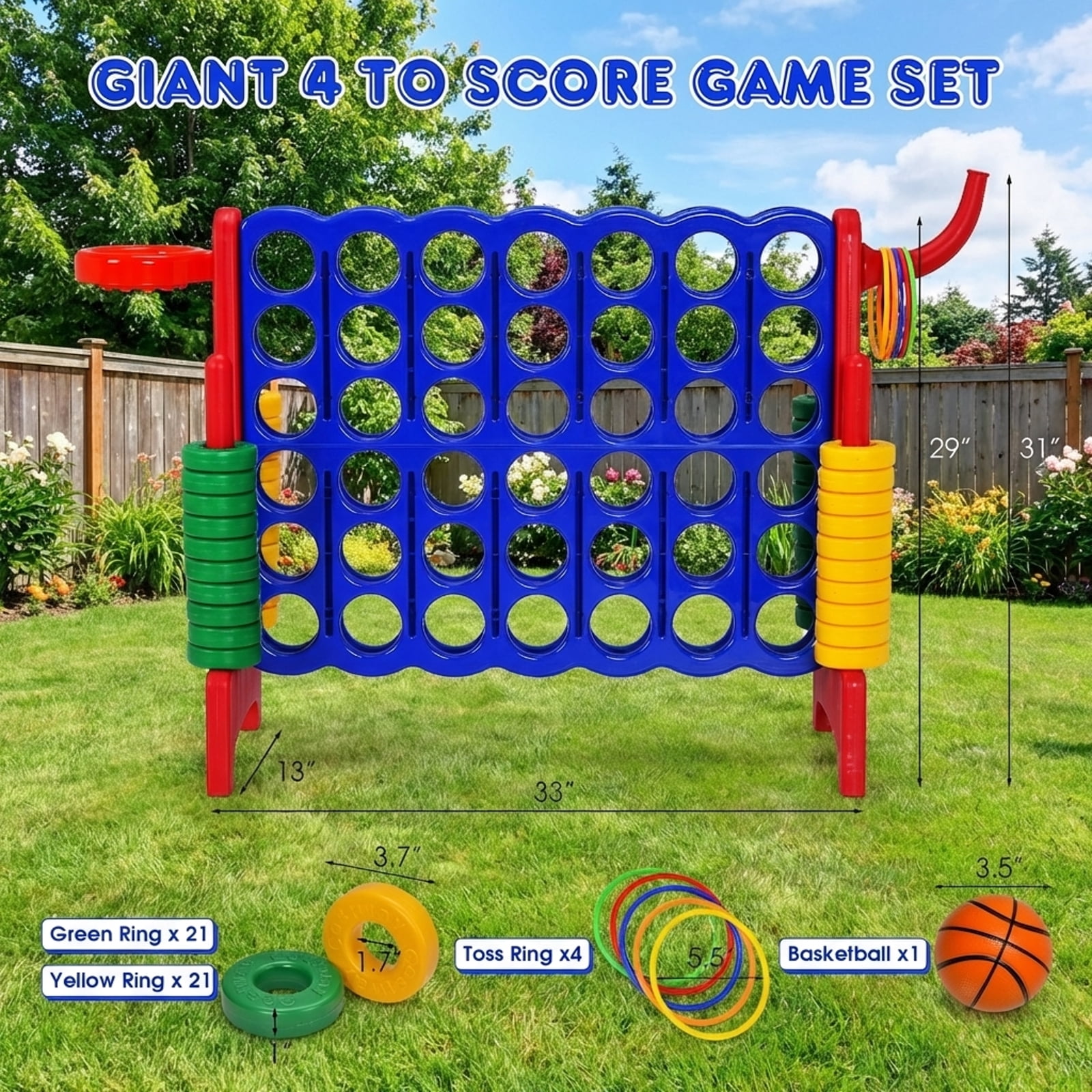 Redsmile 2.5ft 4-to-Score Giant Game Set Red - Portable Outdoor Indoor Game for Birthday Party BBQ Camping Family Fun