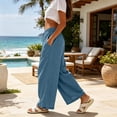 thumbnail image 6 of Lenpel Cotton Linen Pants for Women Lightweight Pleated Wide Leg Baggy Trousers Lounge Flowy Comfy Beach Vacation Clothes, 6 of 7