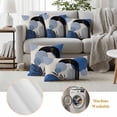 thumbnail image 6 of Boho Middle Century Outdoor Waterproof Pillow Covers, Abstract Blue Geometric Leaves Decorative Square Throw Pillowcase Sofa Cushion Sham for Patio/Couch/Chair, 26"x26" 2 Pack, 6 of 8